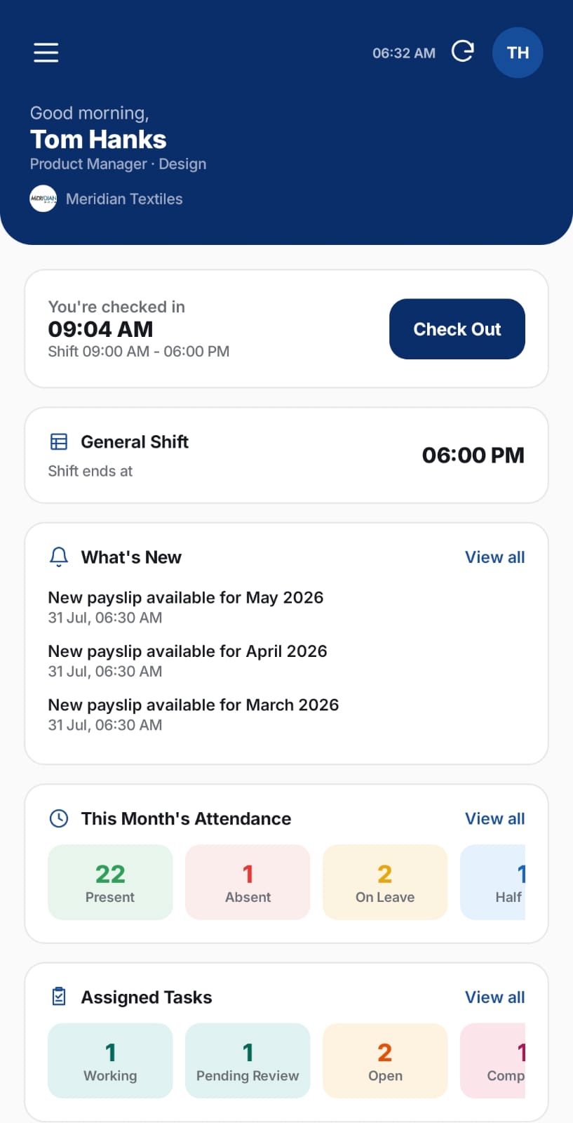 ERPNext Employee Self Service App dashboard